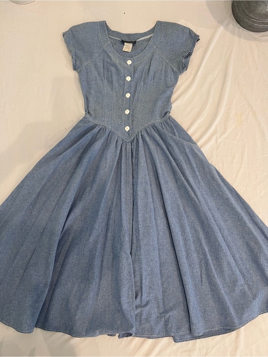 Chorus Blues Dresses & Skirts - 1970s Vintage -style denim fit-and-flare midi dress
